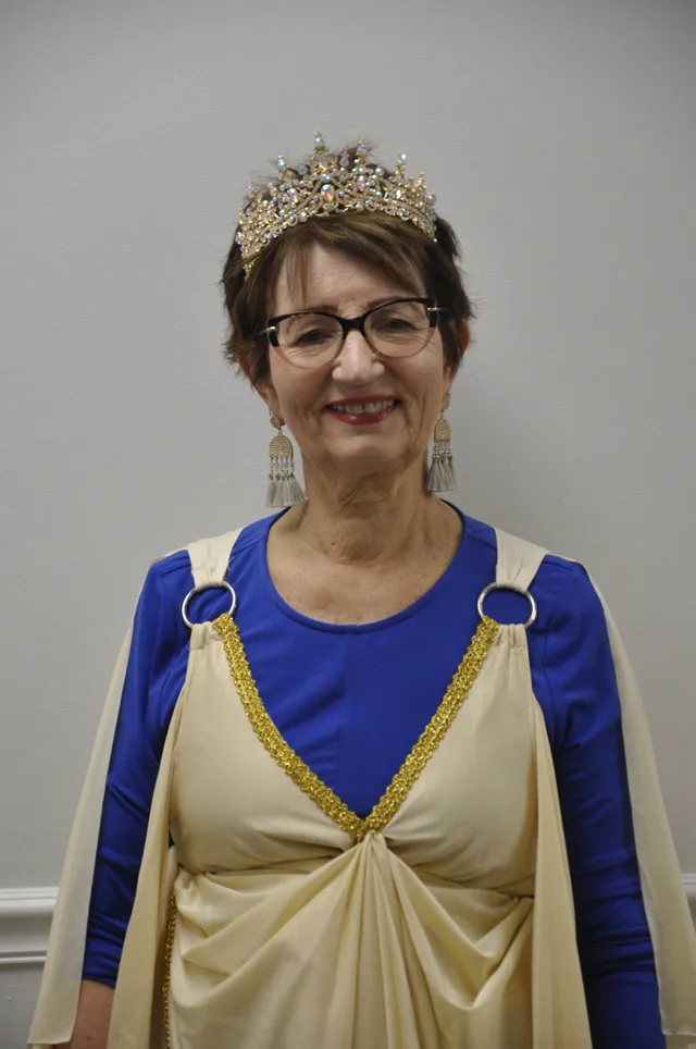 Kathy Kipp dressed as Queen Esther for the congregation’s Purim celebration.